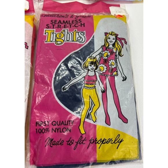 Girls Lace Tights 9 Pair Multiple Sizes Blue Pink Yellow Nylon Vtg 60s USA Made - Picture 4 of 6
